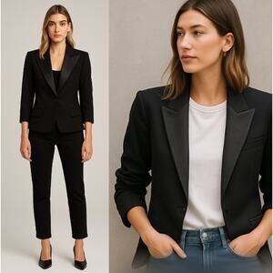 Smythe 4 Classic $725 Wool Tuxedo Blazer Textured Wide Lapel Jacket Black